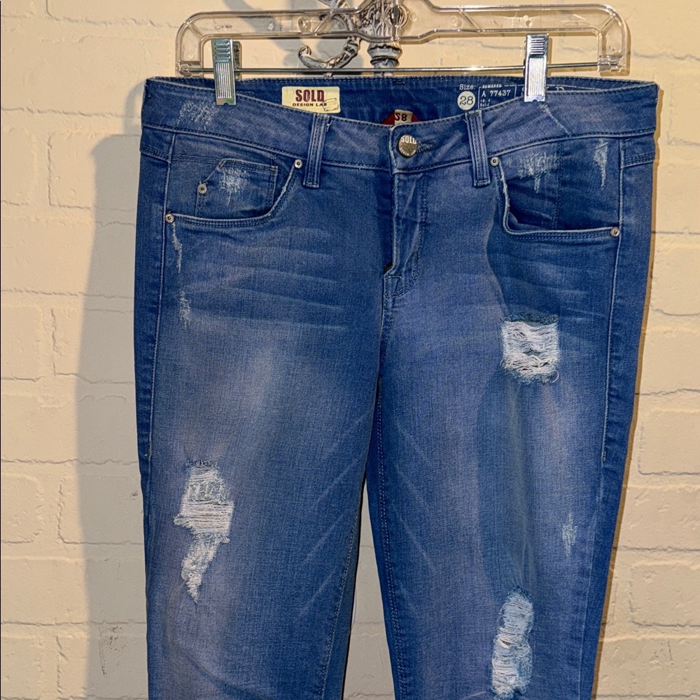 Sold design lab jeans Distressed Blue denim size 28 stretch soho super skinny